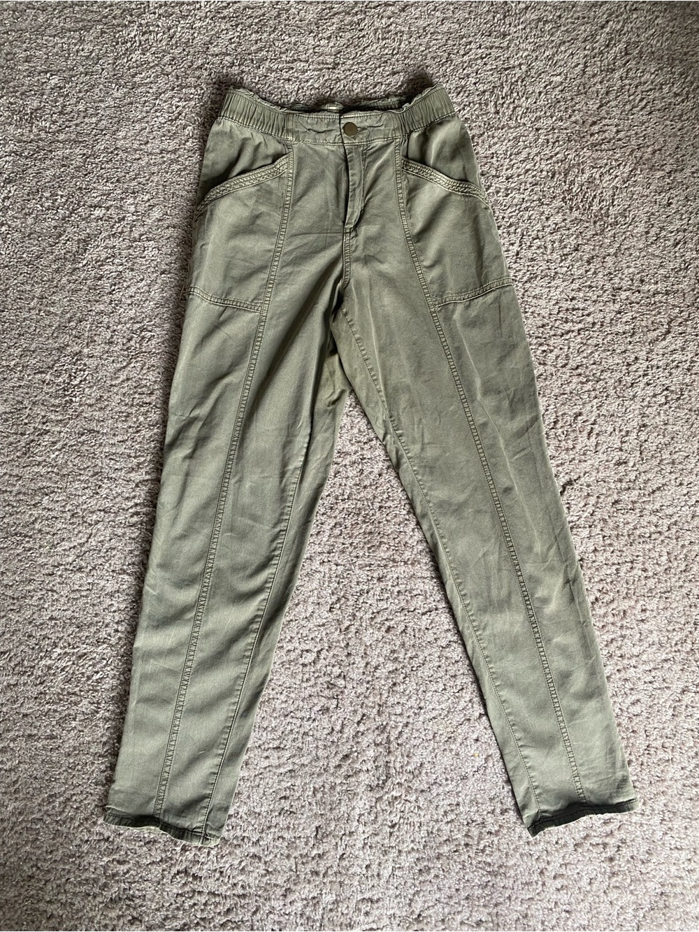 Olive Green Casual Elastic-Waist Pants